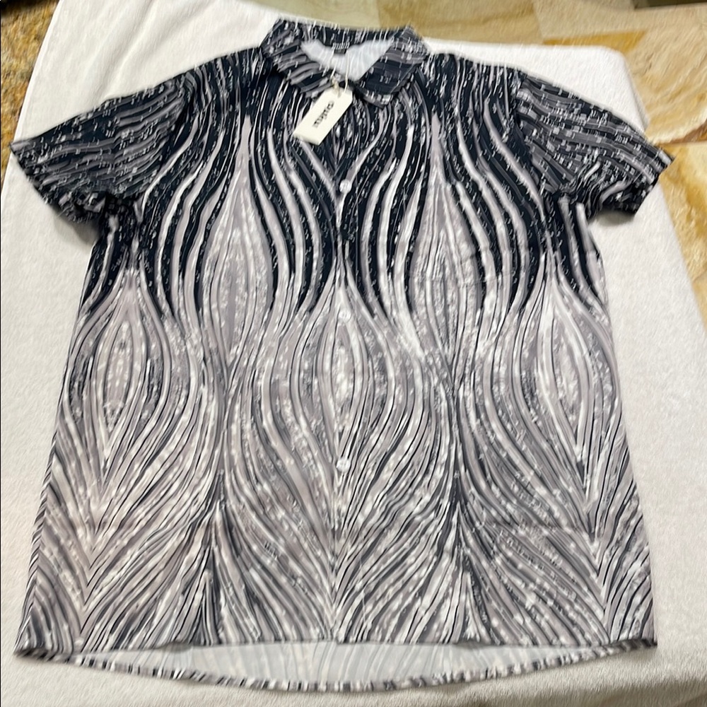 Ing Black and Gray Casual Button Down Shirt with Dynamic Pattern